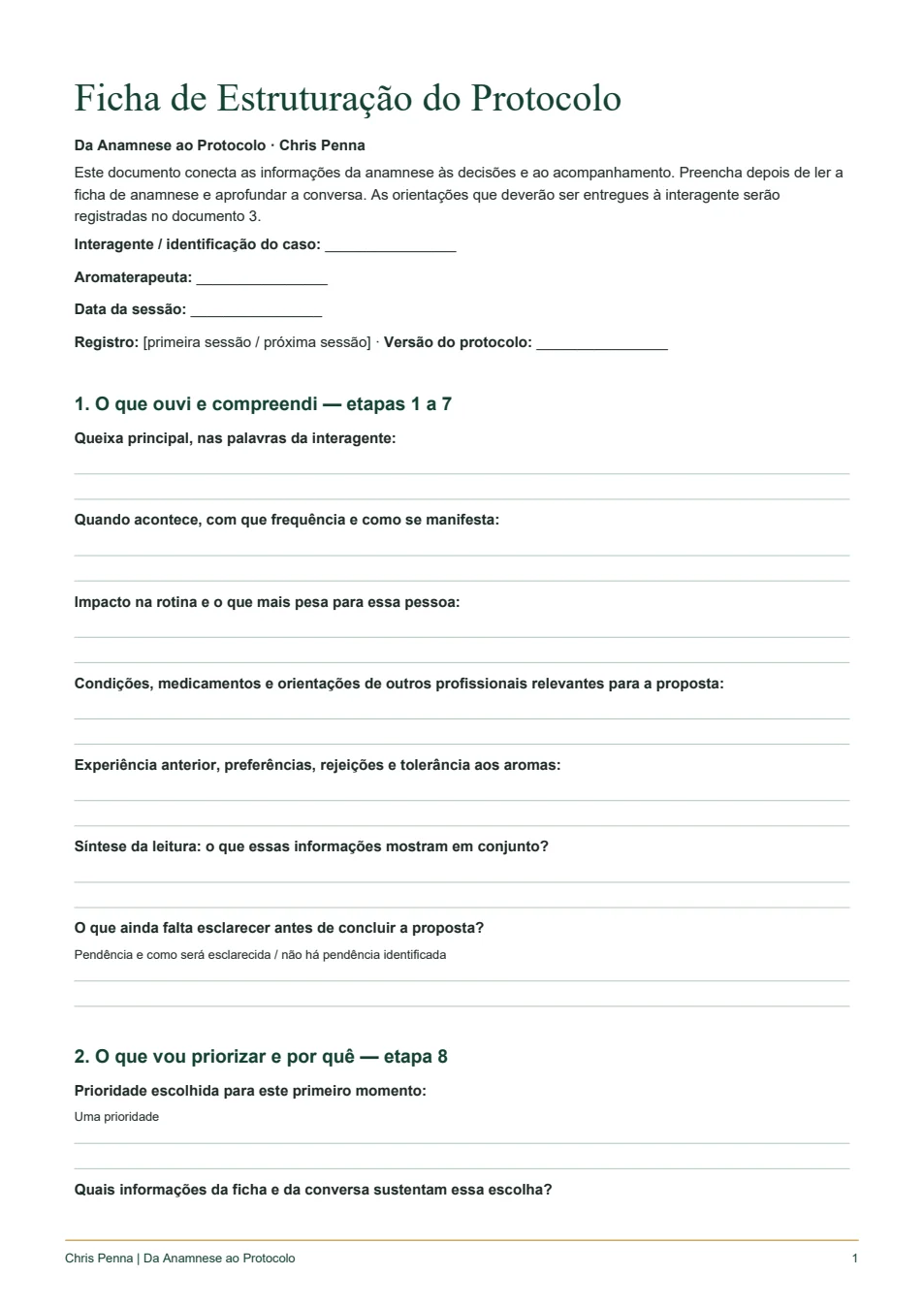 Trecho real da ficha de estruturação do protocolo